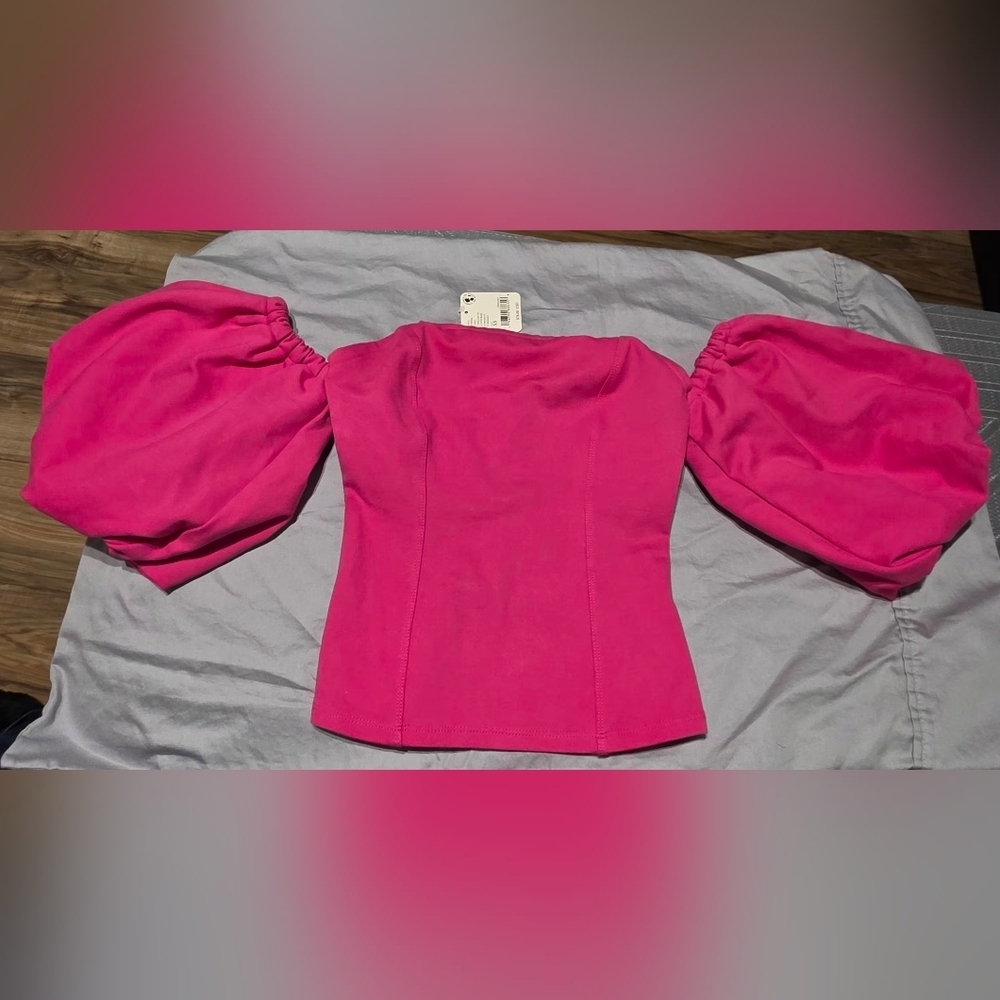 Free People Vibrant Pink Off-Shoulder Blouse - Picture 2 of 8